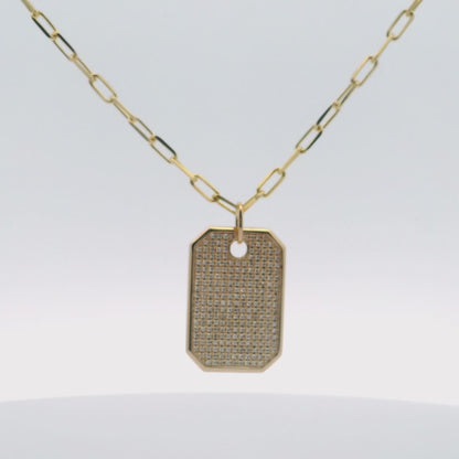 14K Yellow Gold Tag Pendant Necklace with Diamonds