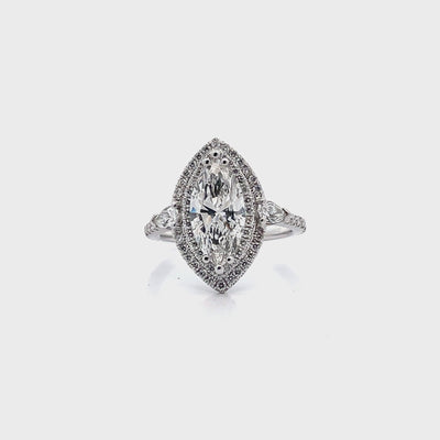 18K White Gold Diamond Ring with Lab Grown Marquise Center