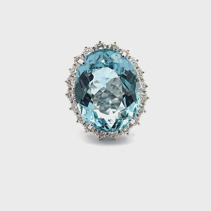 Simon G. LR4139 Platinum Ring with 17.50 Carat Oval Aquamarine & Diamonds