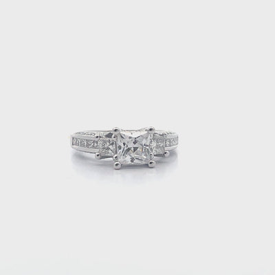 Vanna K 18RM63145DCZ 18K White Gold Engagement Ring Diamond Setting for Square Shaped Center Stone