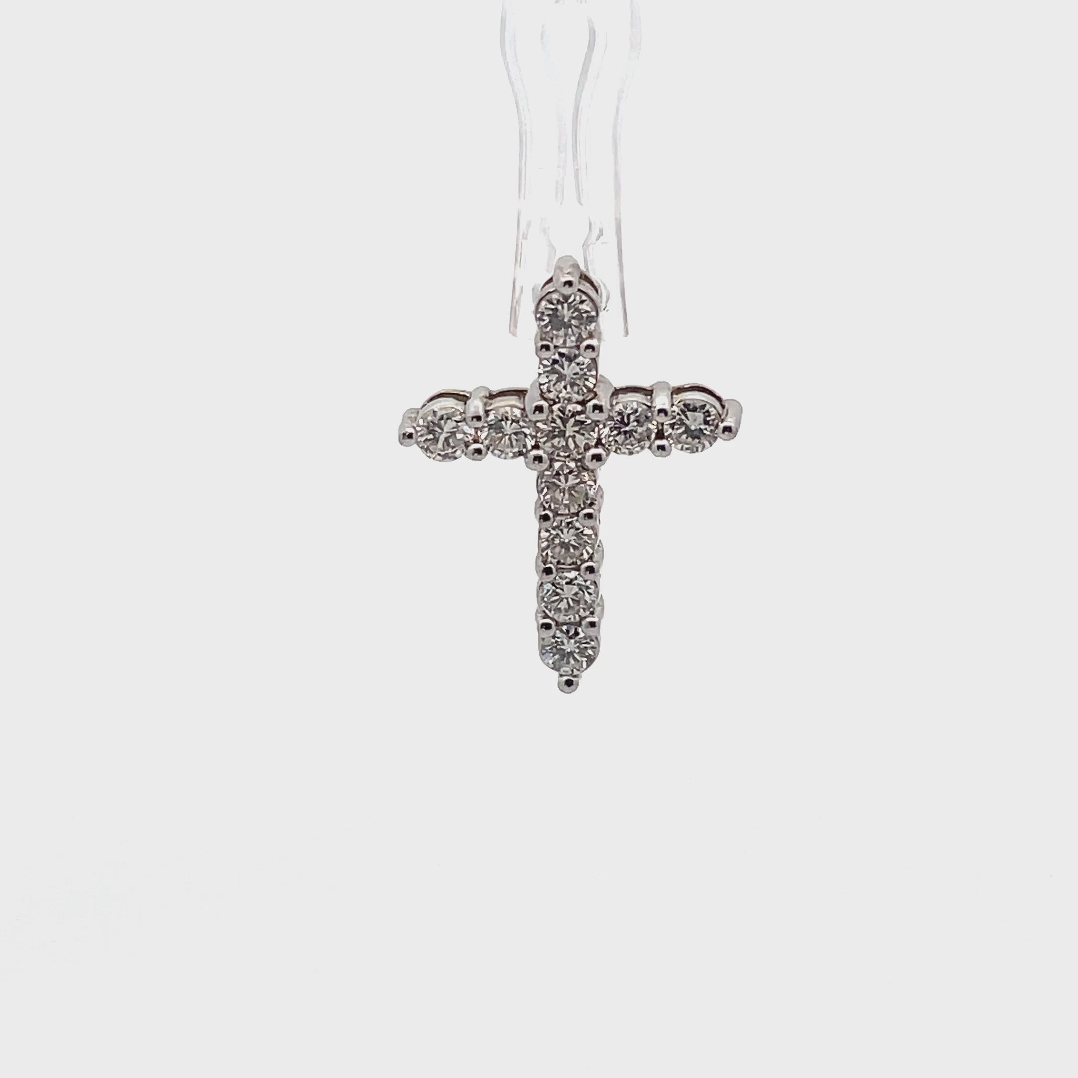 14K White Gold Diamond Cross Pendant 1.15 Carats