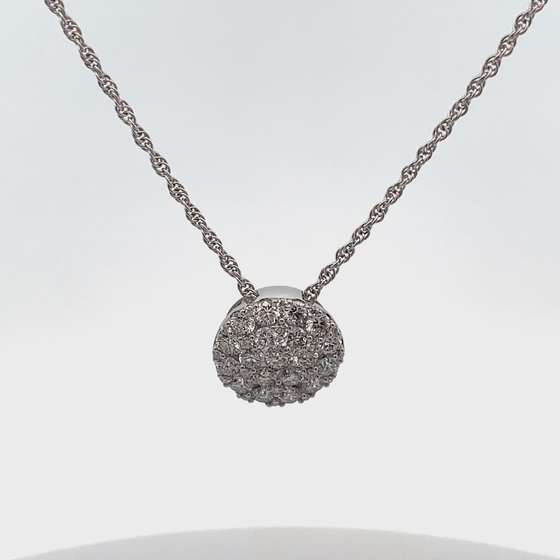 Allison Kaufman 14K White Gold Circular Pendant Necklace with Diamonds 1.00 Carat