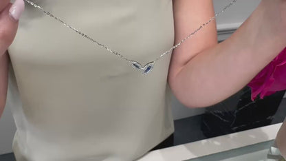 Double Leaf Asymmetric Sapphire and Diamond Necklace in 14K White Gold