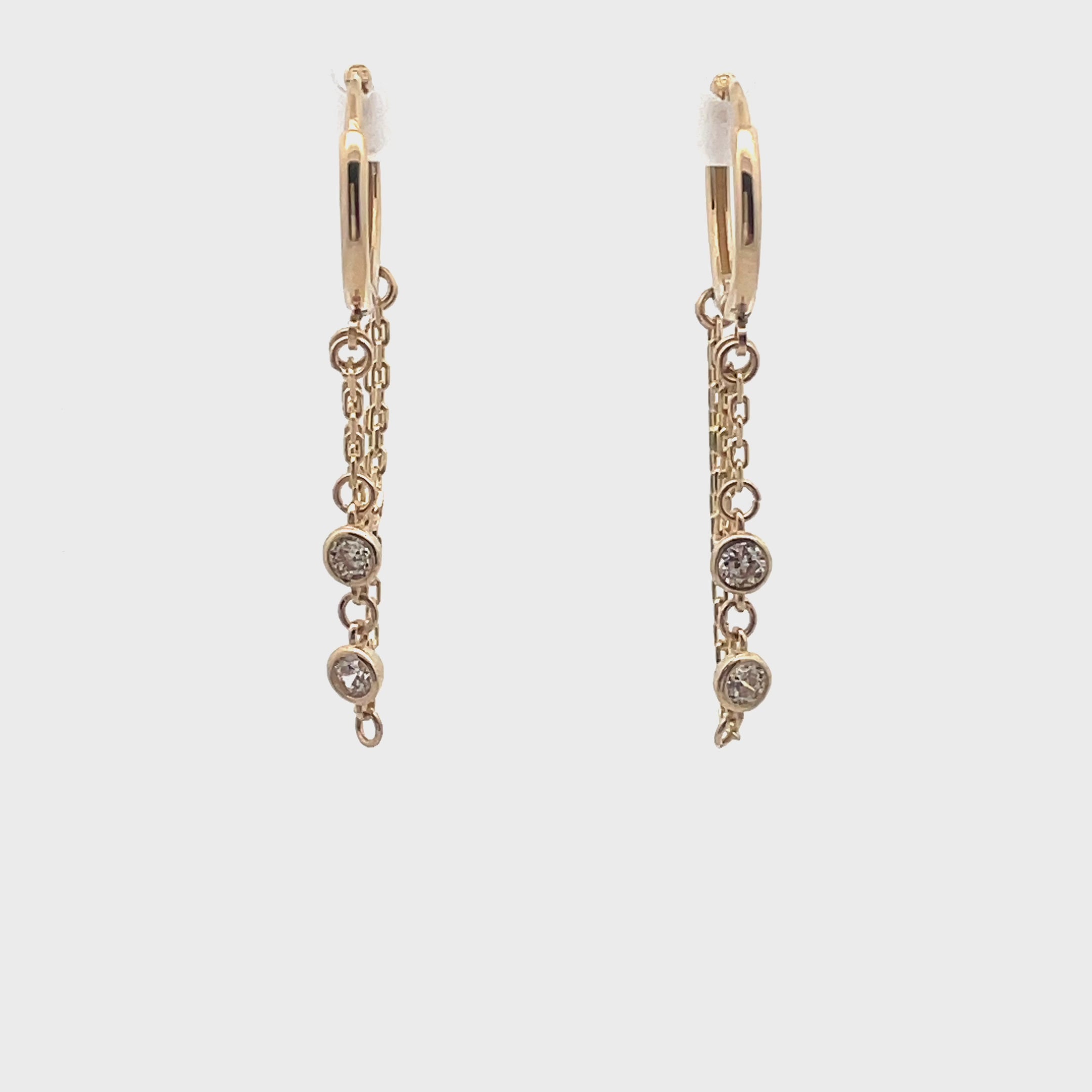 14K Yellow Gold Dangle Chain Hoop Earrings