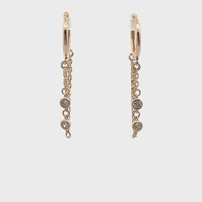14K Yellow Gold Dangle Chain Hoop Earrings