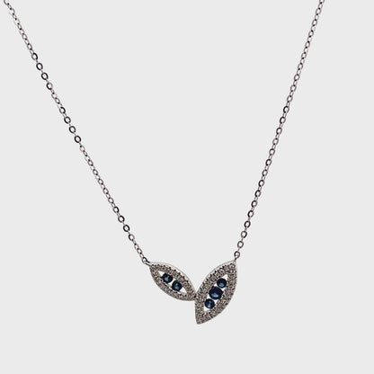 Double Leaf Asymmetric Sapphire and Diamond Necklace in 14K White Gold