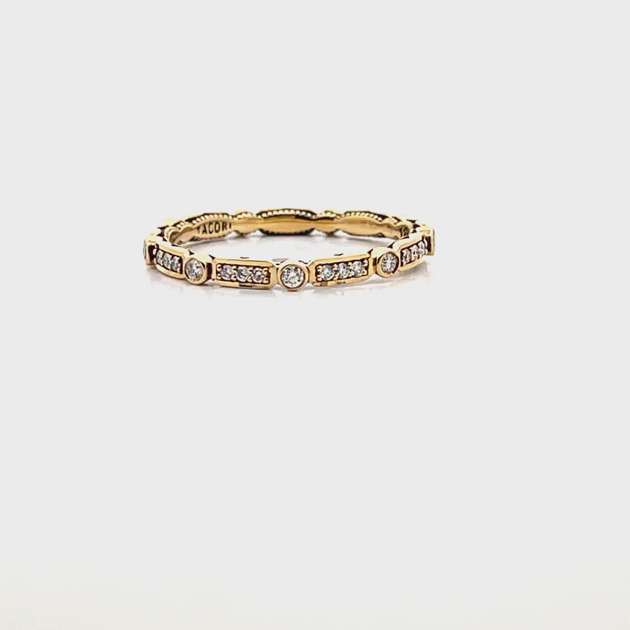 Load video: Tacori 202-2 ET Y Sculpted Crescent Eternity Ring in 18K Yellow Gold with Diamonds 0.38 Carats