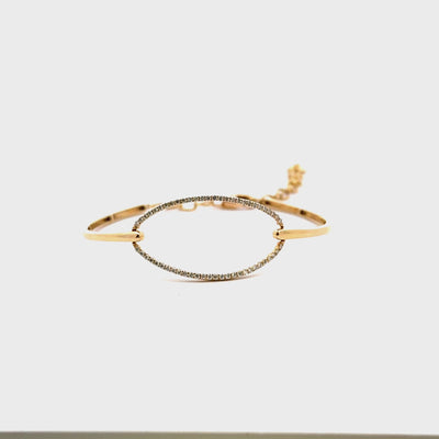 18K Yellow Gold Oval 0.39 Carat Diamond Bangle Bracelet with Adjustable Length