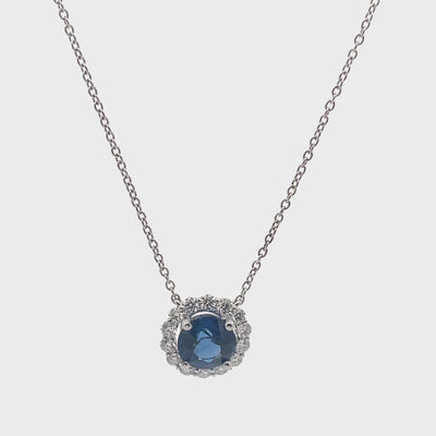 1.95 Ct Sapphire Set in 18K White Gold Pendant Necklace with Adjustable Length 16, 17, 18 Inches