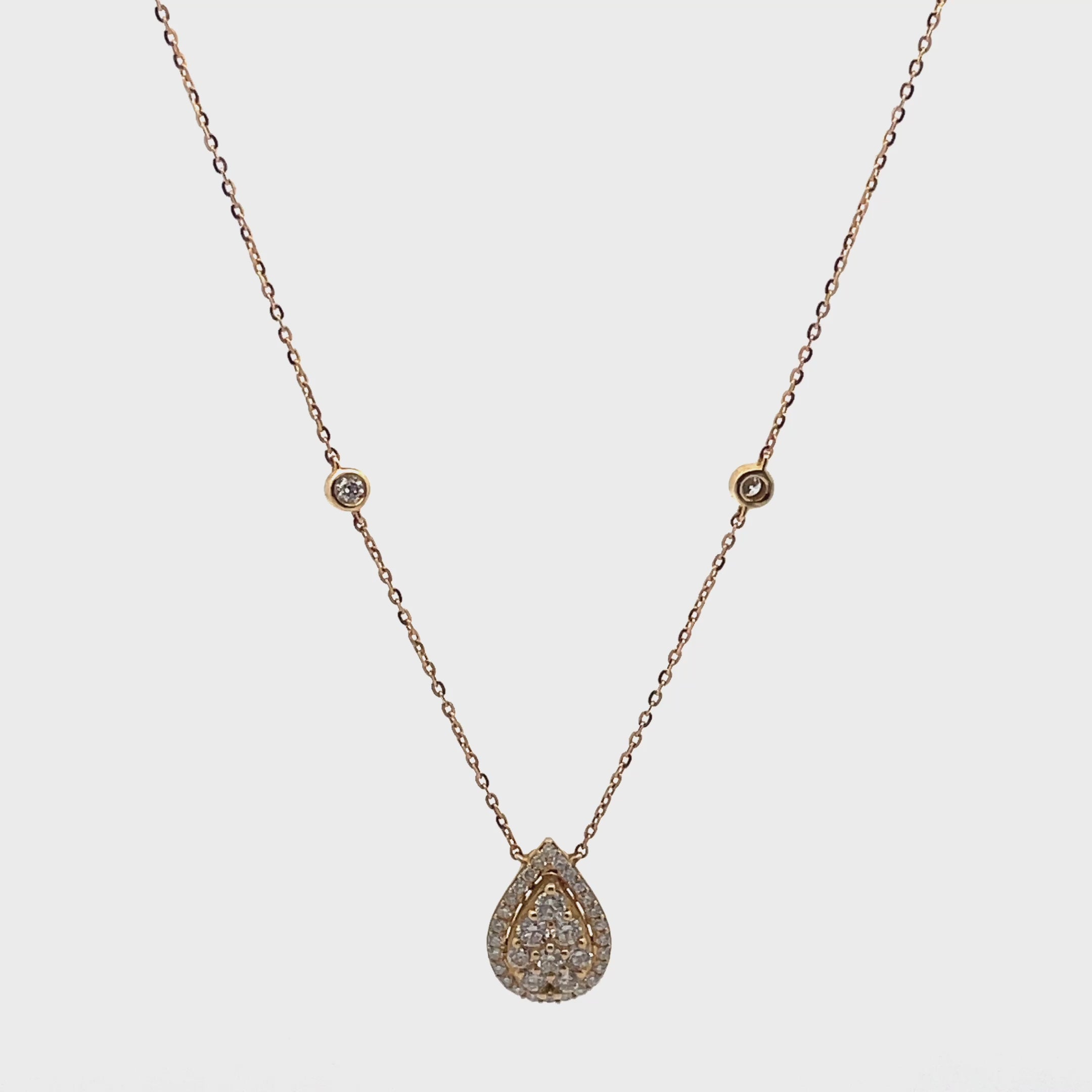 18K Yellow Gold Pear Shaped Necklace with Diamonds