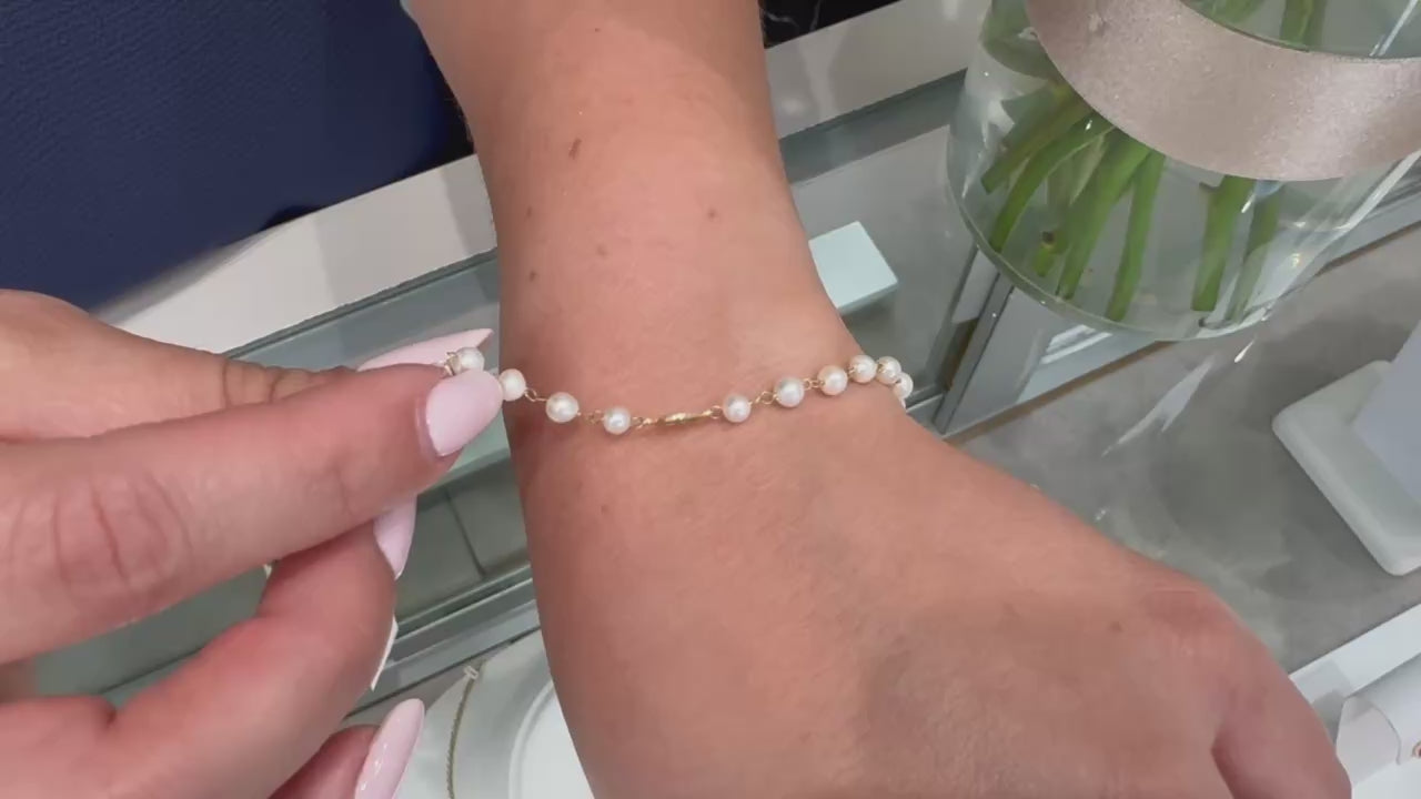 14K Yellow Gold Mini Angel Pearl Bracelet