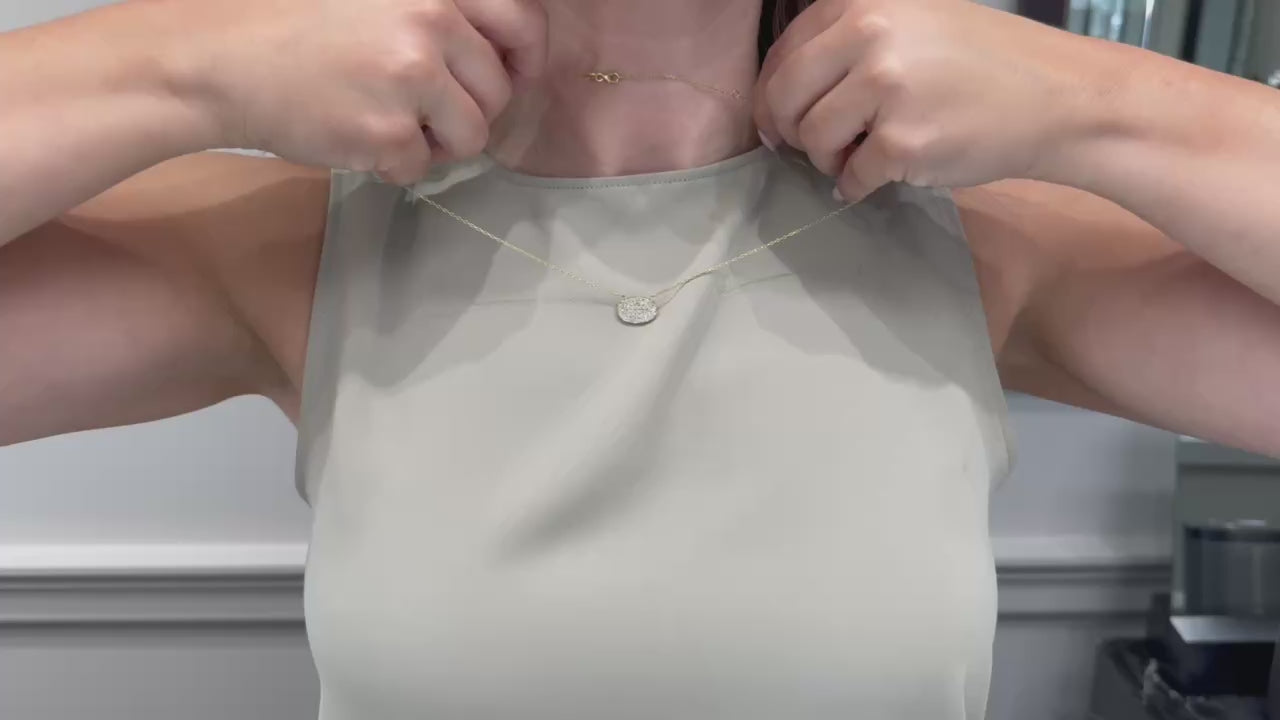 18K Yellow Gold Pave Set Oval Diamond Necklace 0.66 Carats