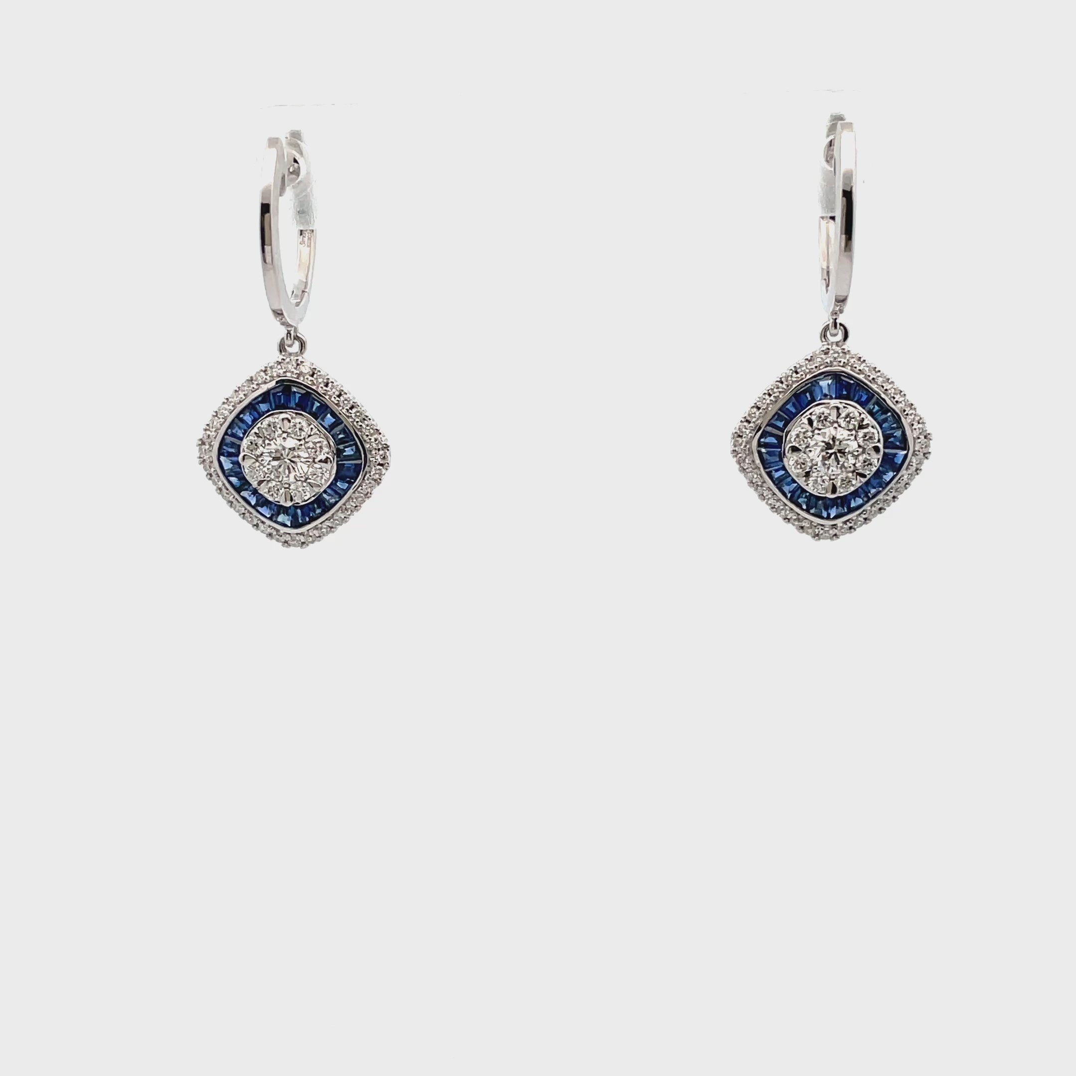 Load video: Simon G. LE4799 18K White Gold Sapphire &amp; Diamond Drop Earrings