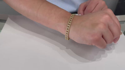 Semi Flexible Diamond Bangle Bracelet 14K Yellow Gold with Beading Detail