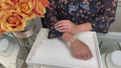 Three Row Multi Strand Pearl Bracelet with 14K & 18K Diamond Clasp