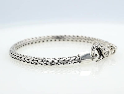 Sterling Silver 4mm Balinese Woven Chain Bracelet, 8 inches with Large Lobster Lock
