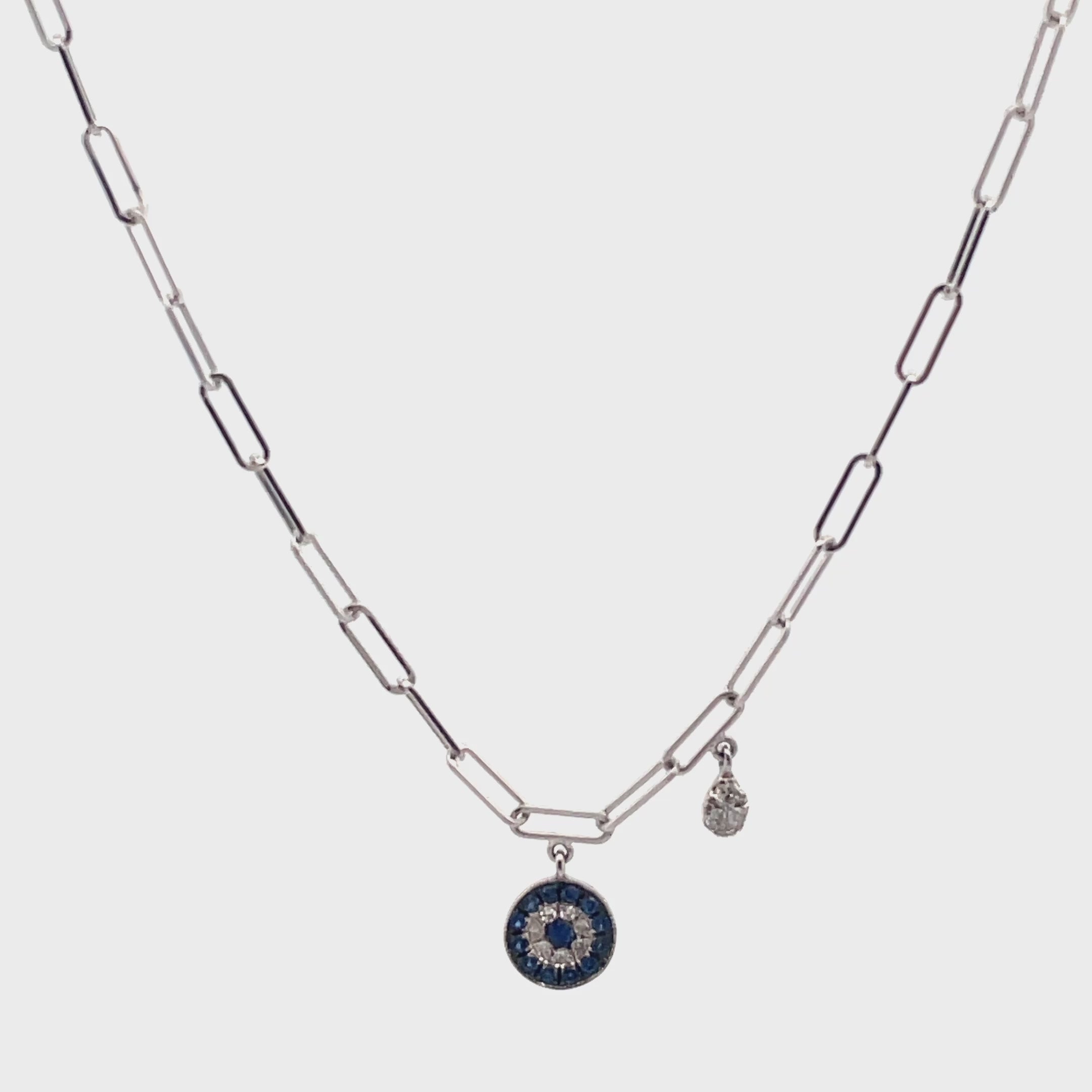 Load video: Meira T N13062 14K White Gold Evil Eye Paperclip Necklace