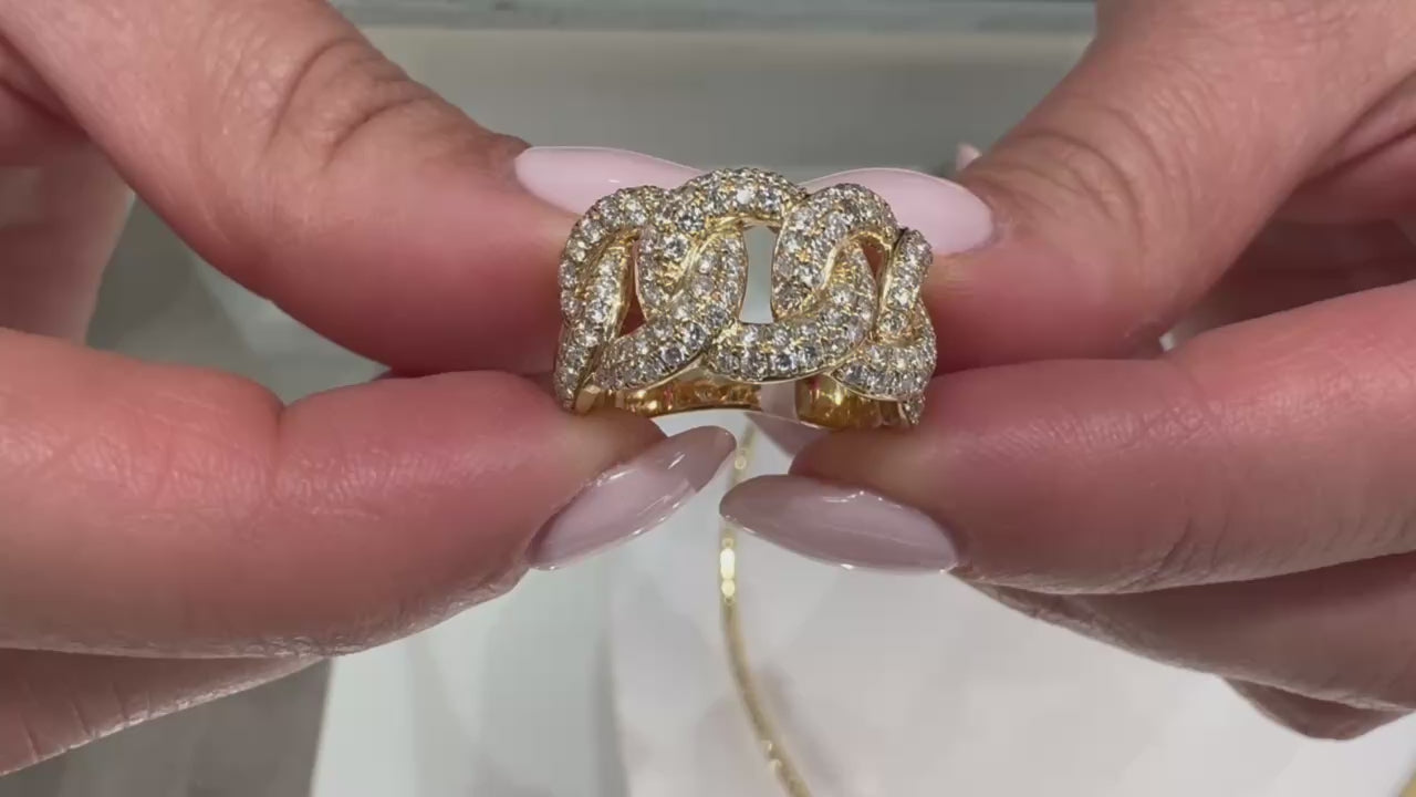 14K Yellow Gold Diamond Chain Link Ring