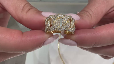 14K Yellow Gold Diamond Chain Link Ring 1.30 Carats