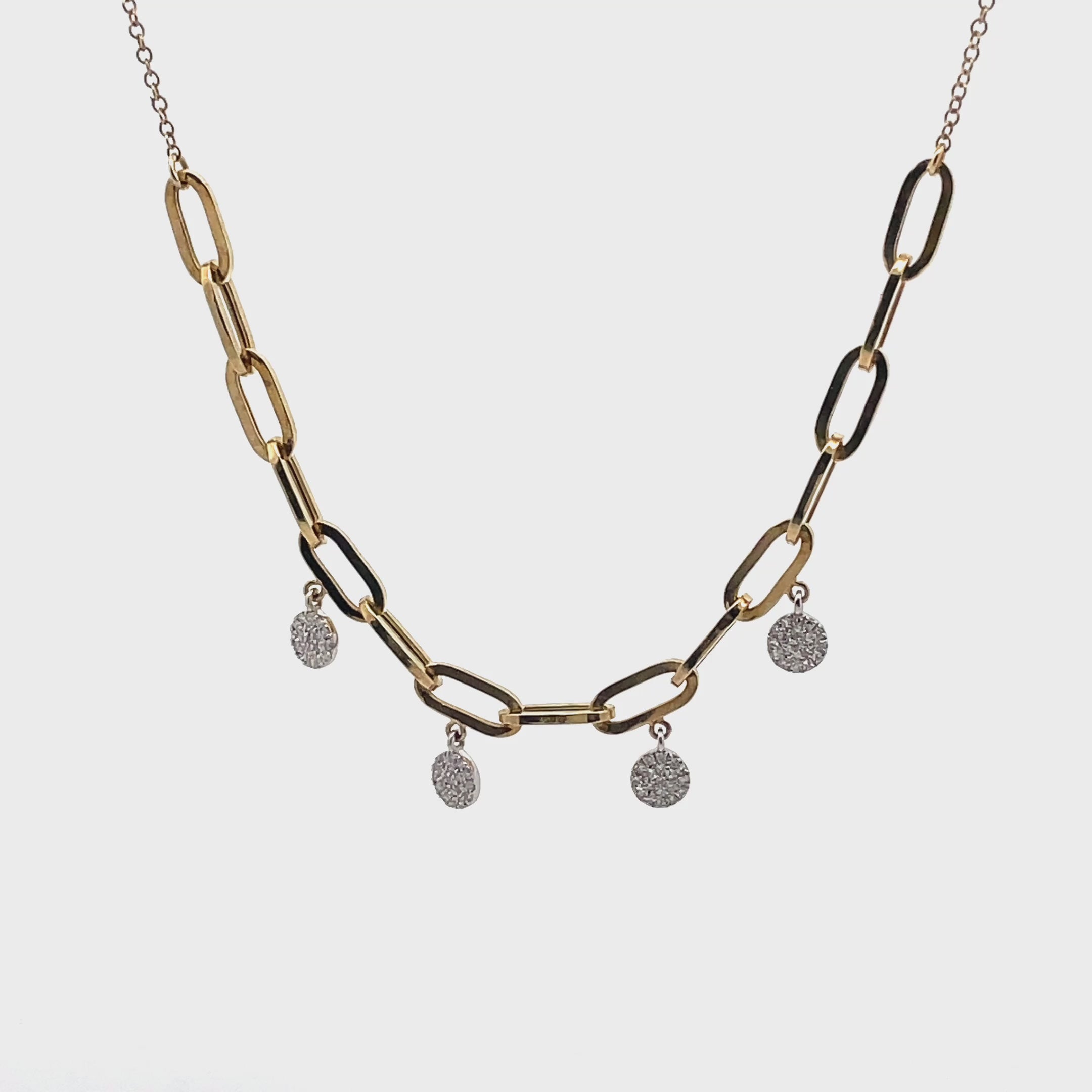 Meira T N13446 14K Two Tone Paperclip Necklace with Diamonds