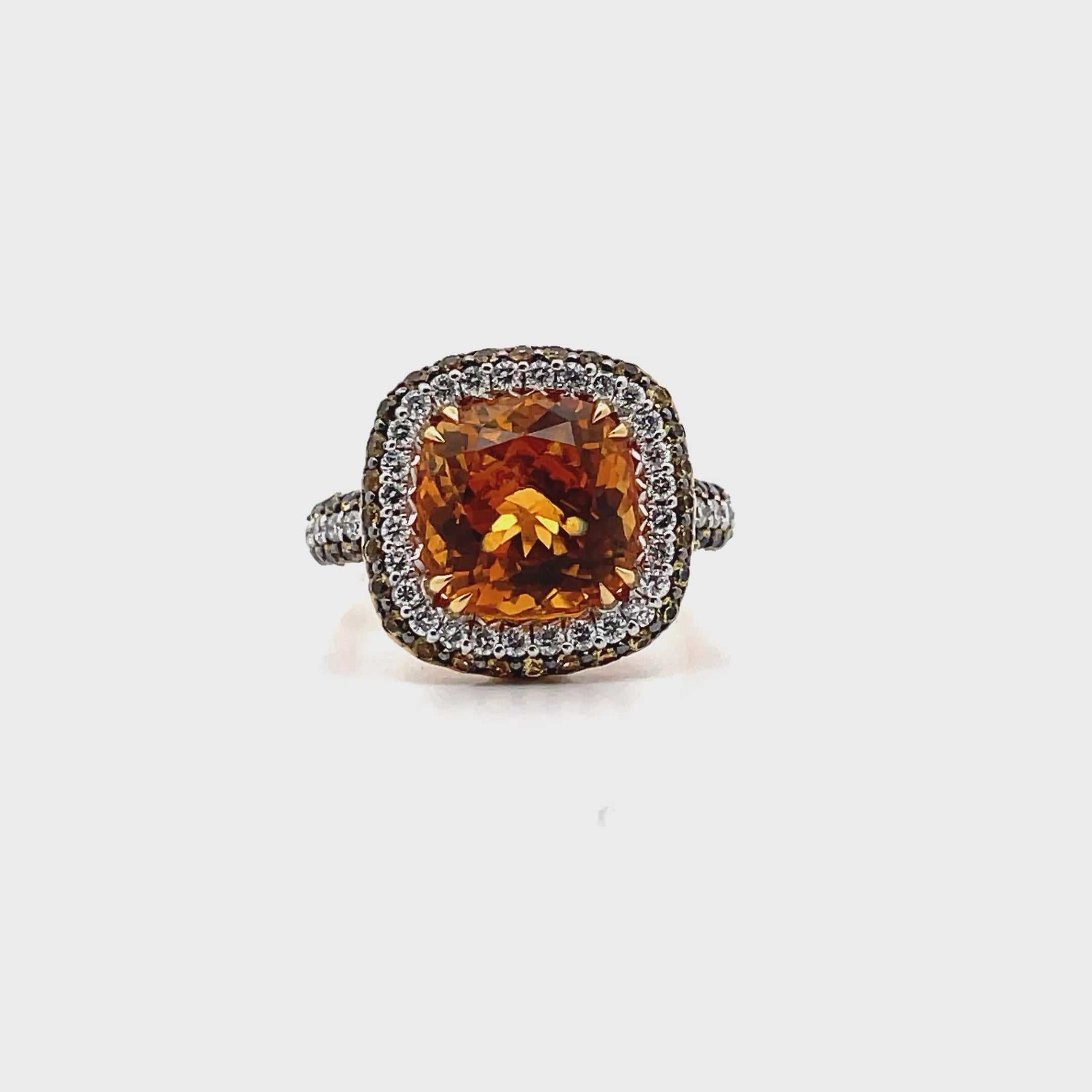 Cushion Shape Citrine Ring with Diamonds & Yellow Sapphires in 18K Gold