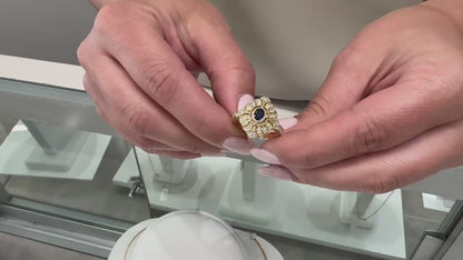 Allison Kaufman 14K Yellow Gold Fashion Ring with Blue Sapphire & Diamonds