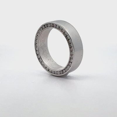 14K White Gold 7mm Wide Diamond Wedding Band- Size 10.5