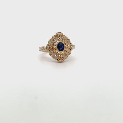 Allison Kaufman 14K Yellow Gold Fashion Ring with Blue Sapphire & Diamonds