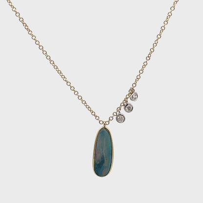 Meira T. 14K Gold Opal & Diamond Pendant Necklace