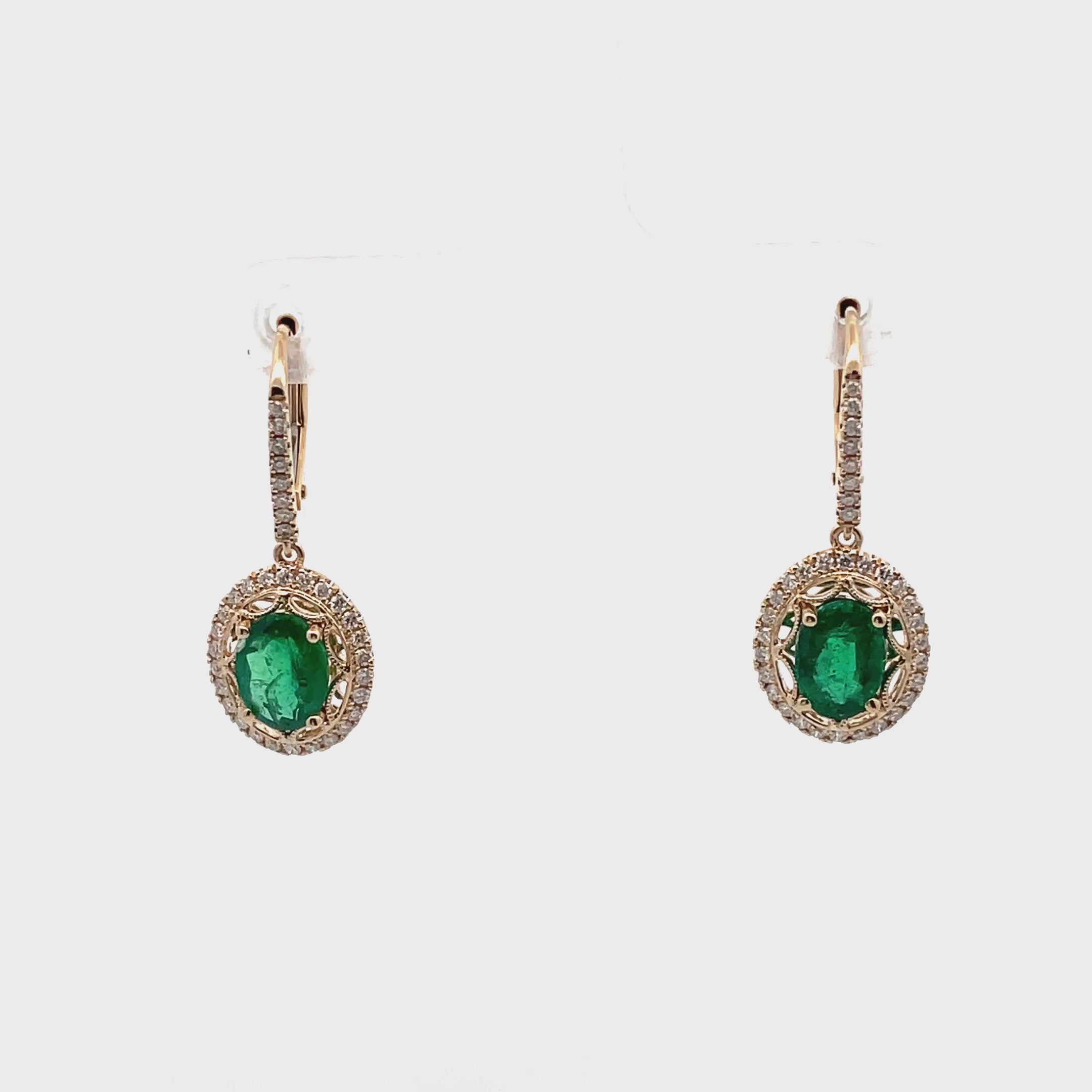 14K Yellow Gold Emerald & Diamond Fancy Drop Earrings
