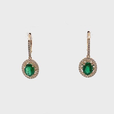 14K Yellow Gold Emerald & Diamond Fancy Drop Earrings