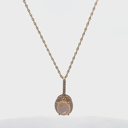 14K Yellow Gold Opal & Diamond Necklace