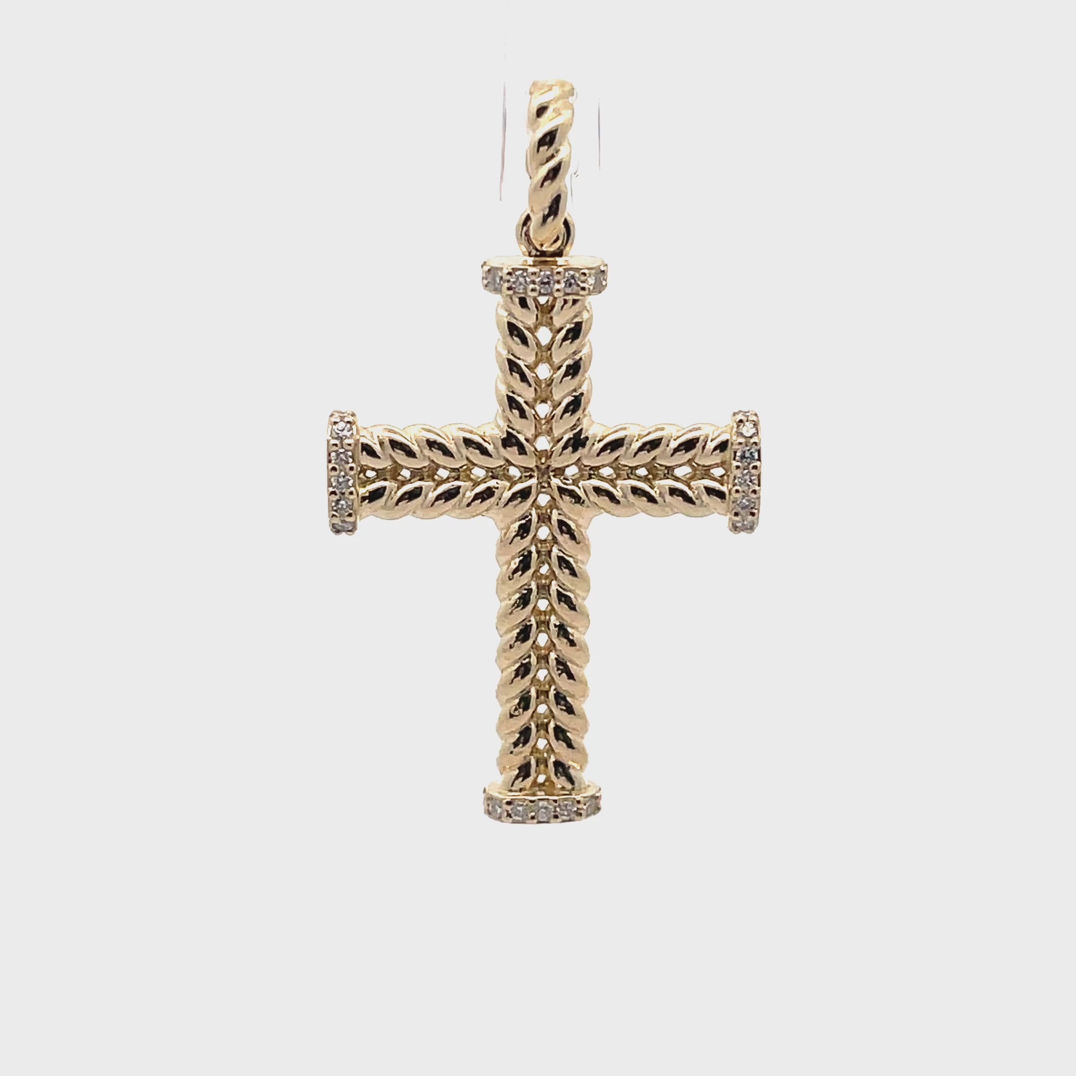 14K Yellow Gold Textured Cross with 0.18 Carat Diamonds