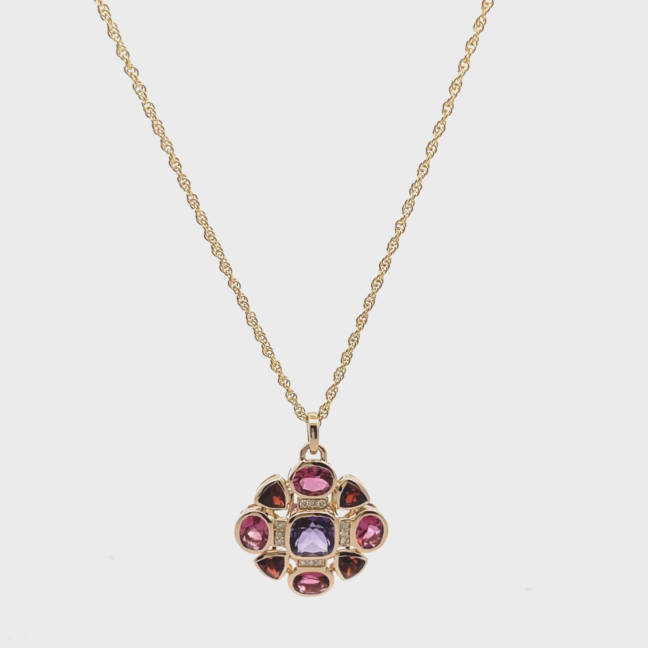 Allison Kaufman 14K Yellow Gold Semi Precious Stone & Diamond Geometric Necklace