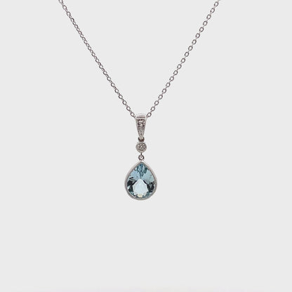 14K White Gold Aquamarine Pendant