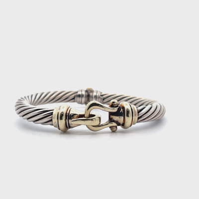 Pre-owned Vintage David Yurman 14K Yellow Gold and Silver Cable Bangle Bracelet