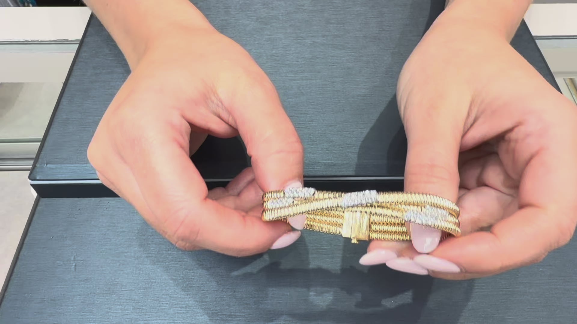 Load video: Simon G. LB2527 18K Two Tone Twisted Diamond Bangle Bracelet