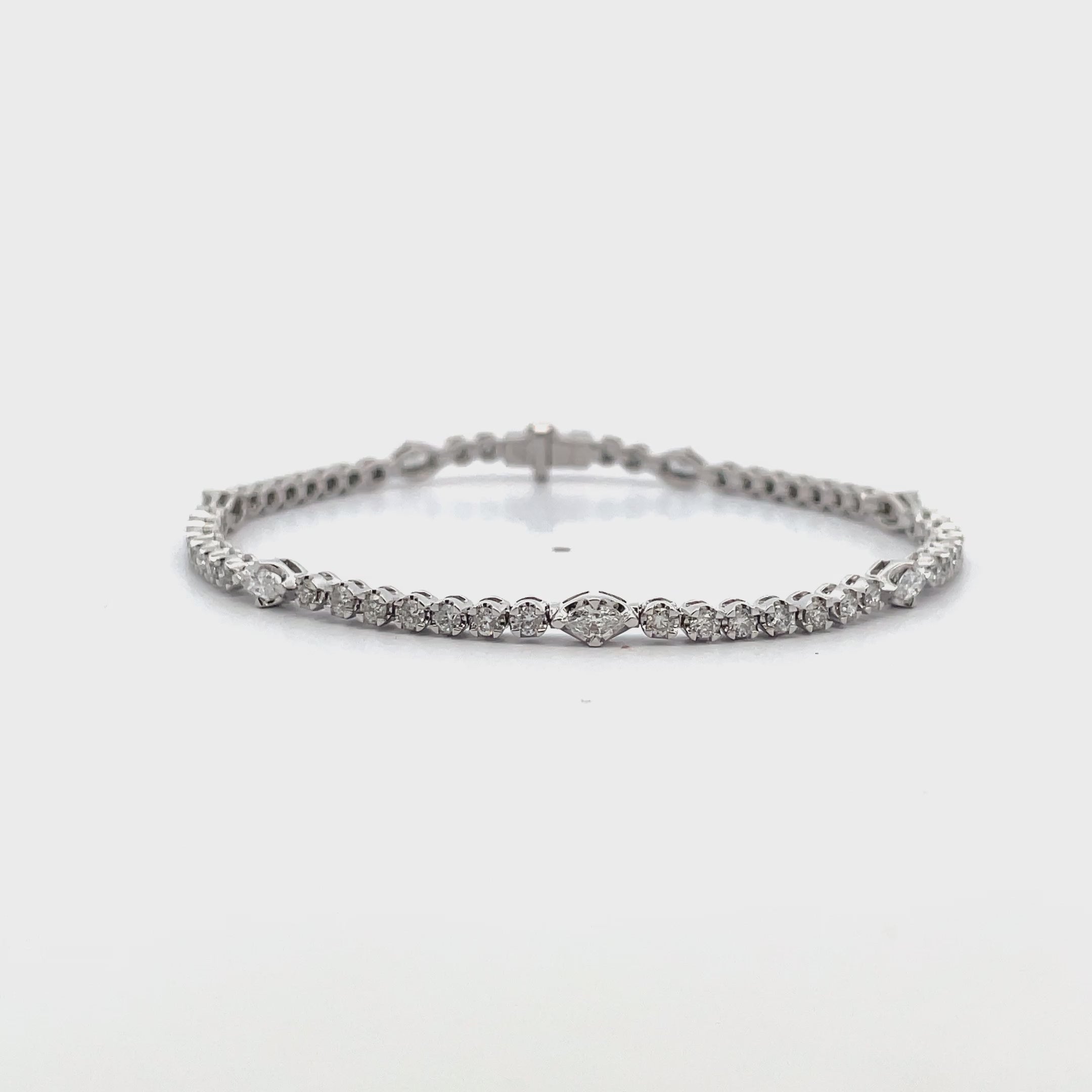 18K White Gold Marquise & Round Diamond Bracelet
