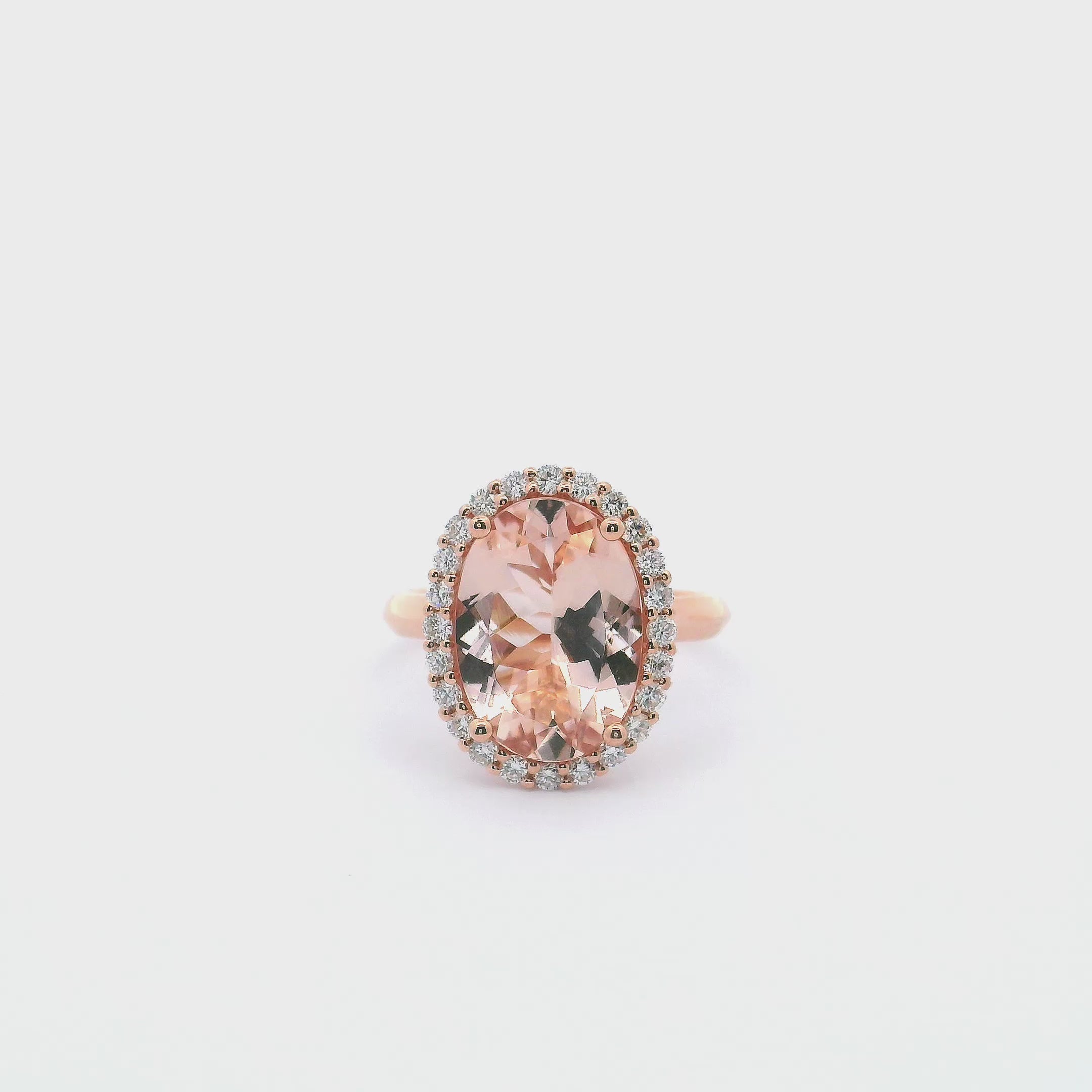 14K Rose Gold Halo Ring with Morganite and Diamonds