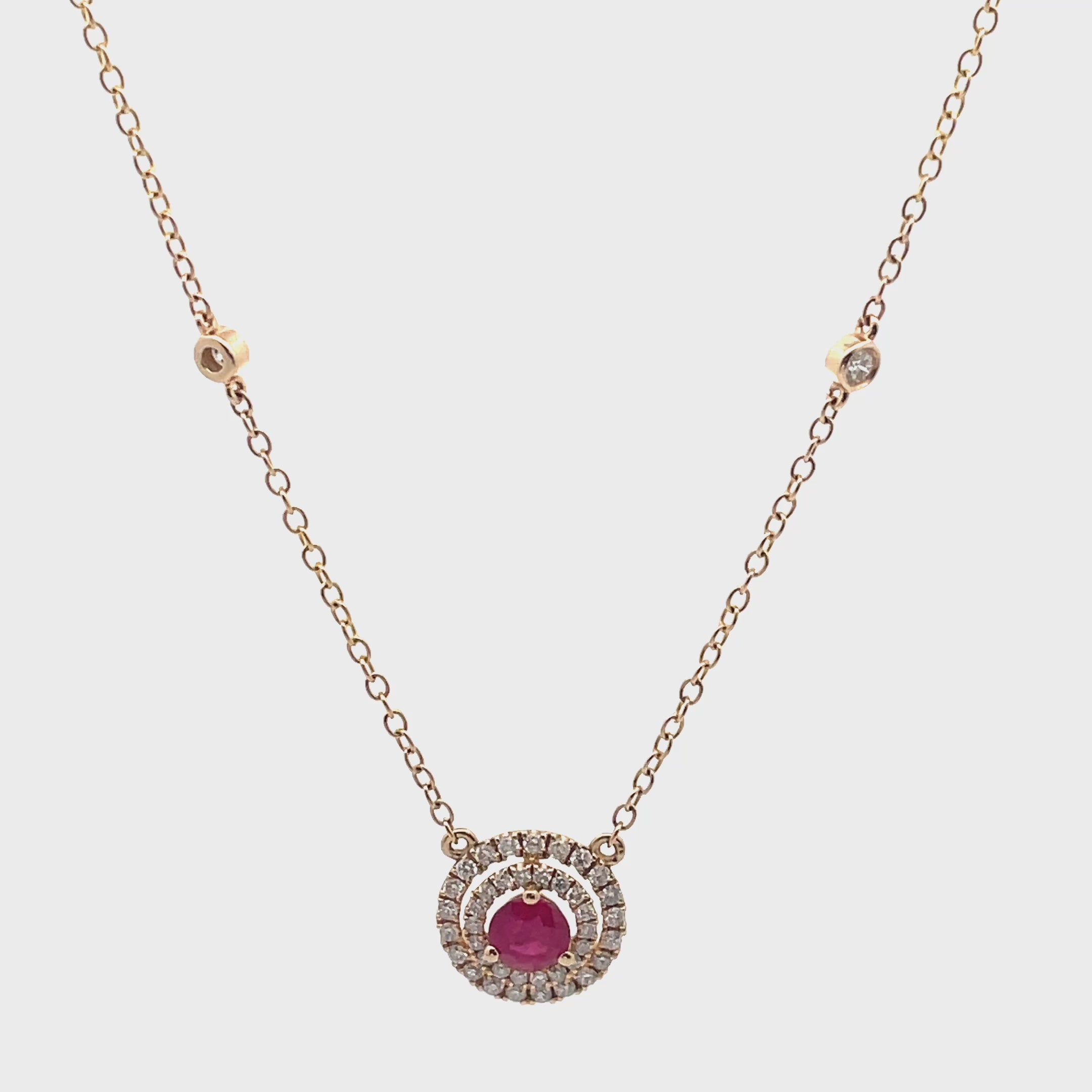 Load video: 14K Yellow Gold 0.37 Carat Ruby &amp; 0.23 Carat Diamond Pendant Necklace