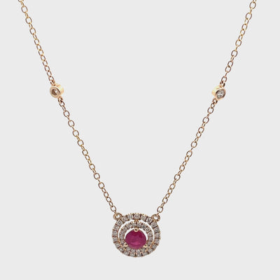 14K Yellow Gold 0.37 Carat Ruby & 0.23 Carat Diamond Pendant Necklace