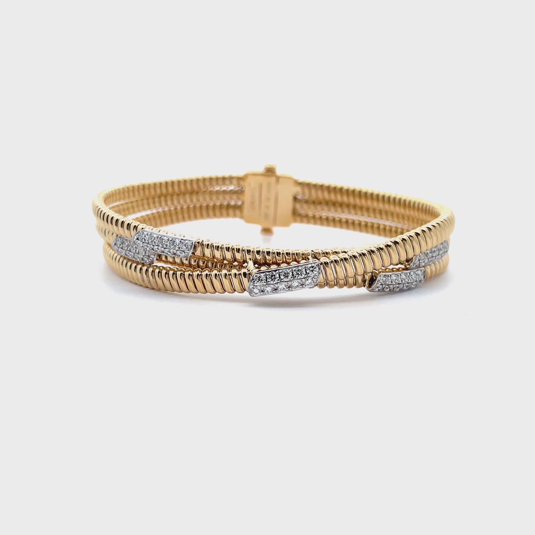 Load video: Simon G. LB2527 18K Two Tone Twisted Diamond Bangle Bracelet