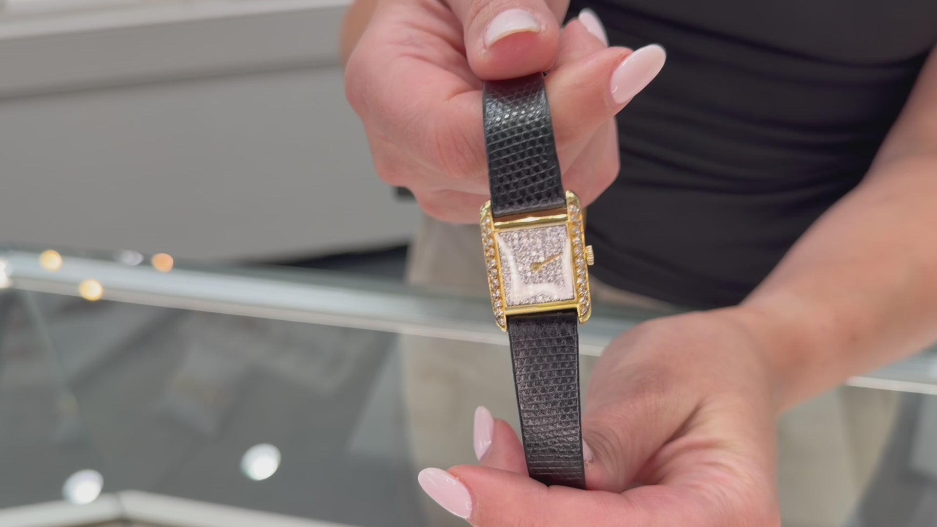 Vintage Bueche-Girod Swiss Ladies Diamond Pavé Dial Winding Tank Watch