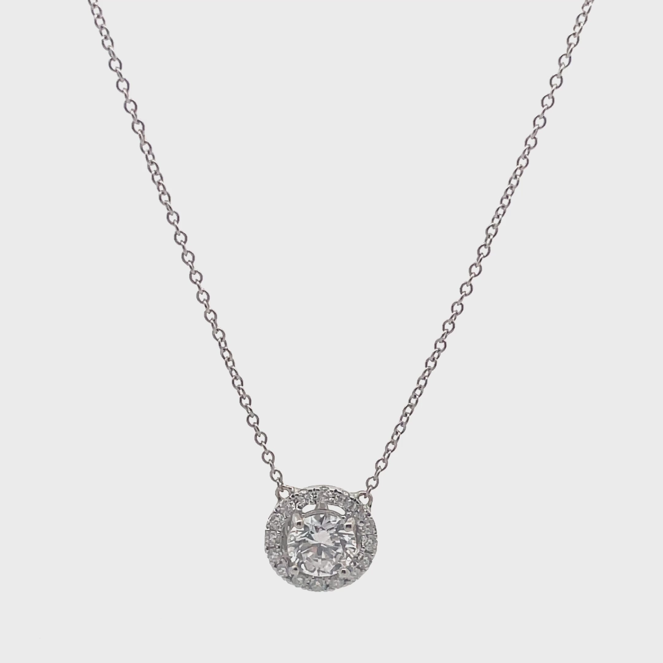 Załaduj wideo: 14K White Gold Lab Grown Diamond Pendant Necklace