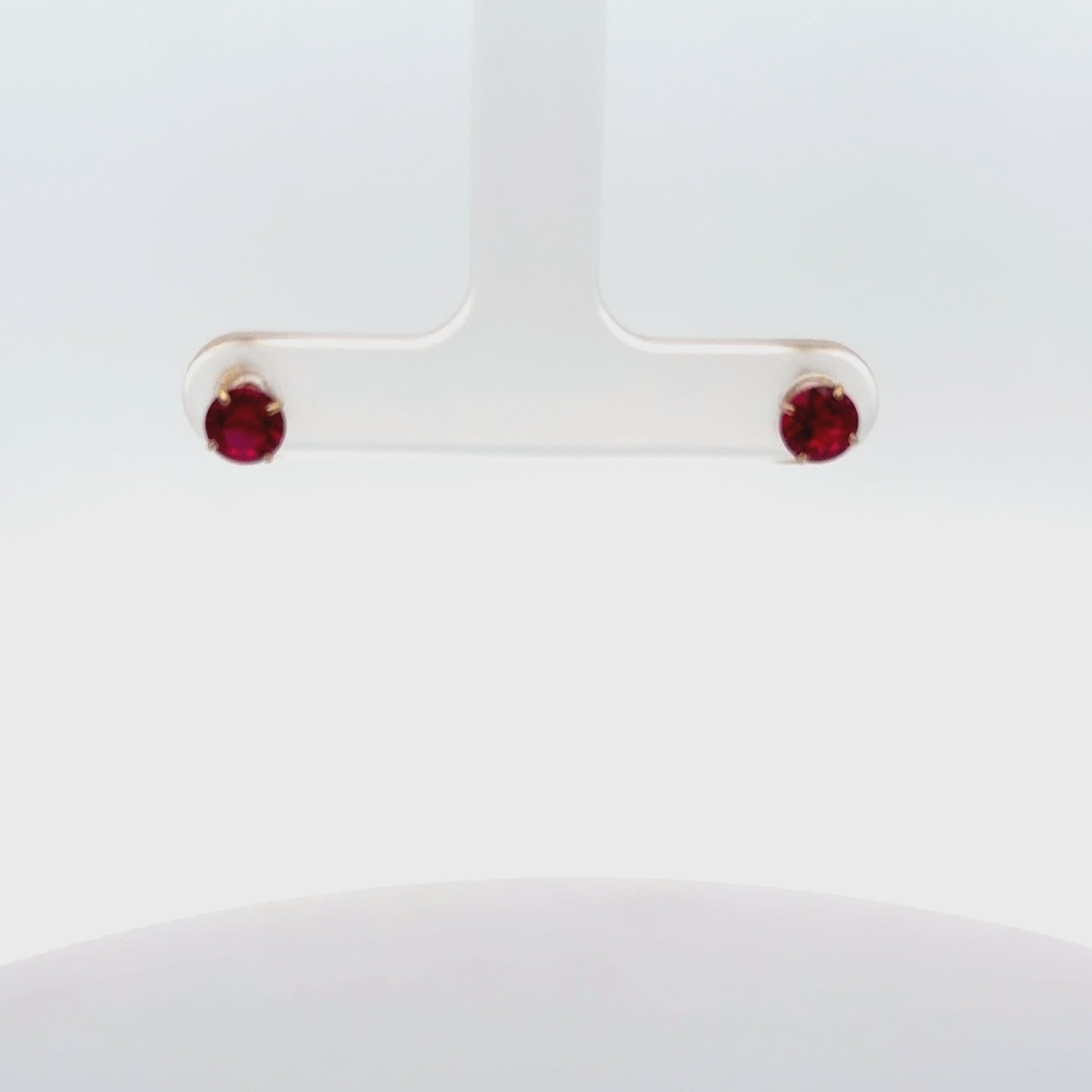 14K Yellow Gold Round Red Cubic Zirconia with Pushback Closures