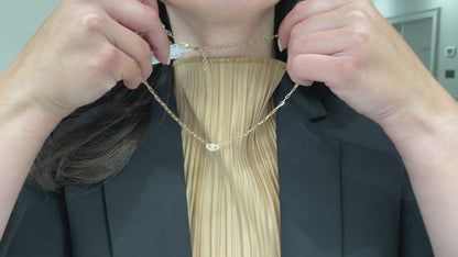 14K Yellow Gold Paperclip Evil Eye Necklace