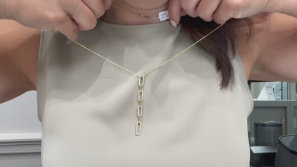 18K Yellow Gold Paperclip Chain Y Shape Pendant Necklace with Diamonds 0.51 Carats