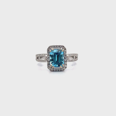 Vanna K 18RO51811DCZ Diamond Ring with One Emerald Cut 8X6 Millimeter Swiss Blue Topaz