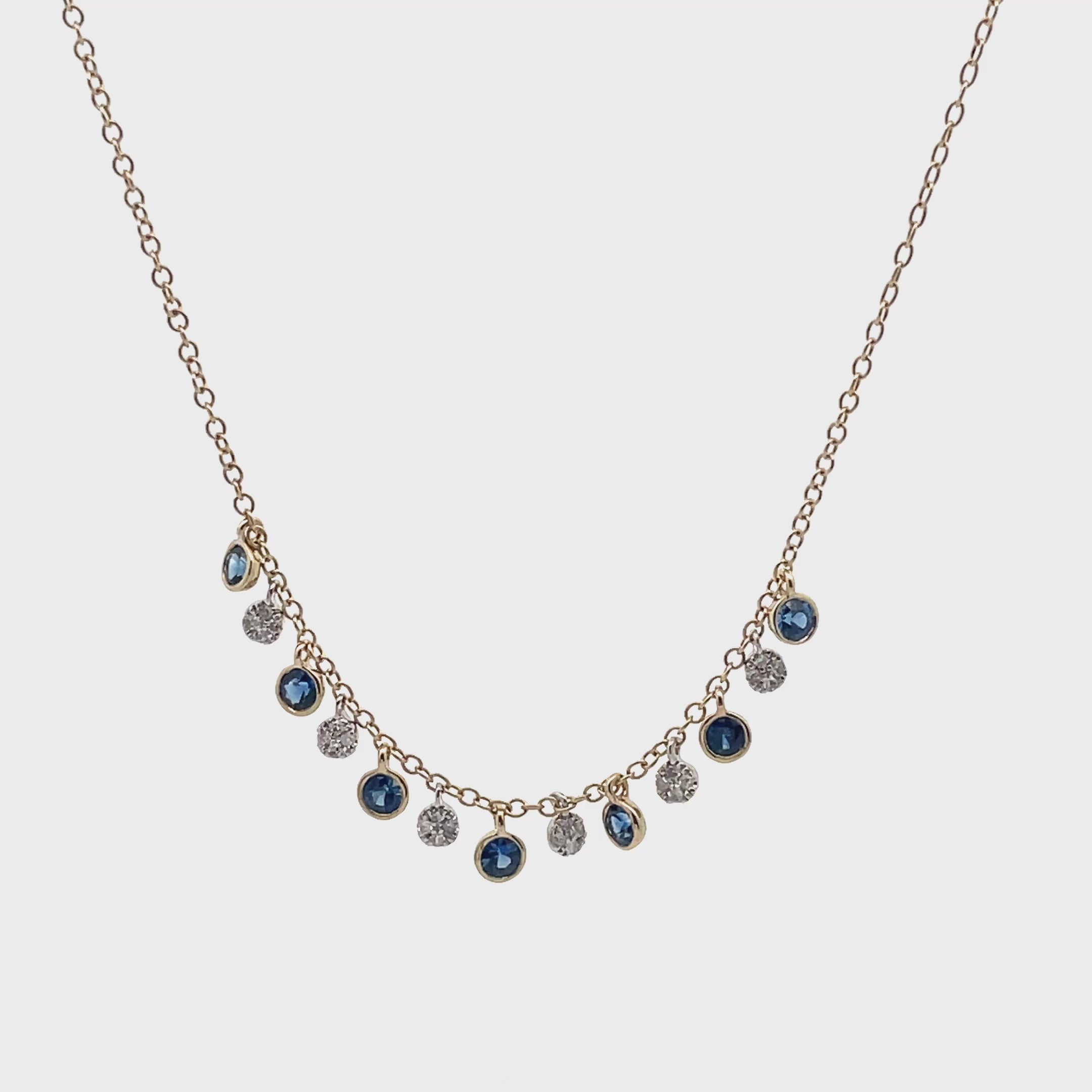 Load video: Meira T. N11961/YS 14K Yellow Gold Diamond and Sapphire Layering Necklace