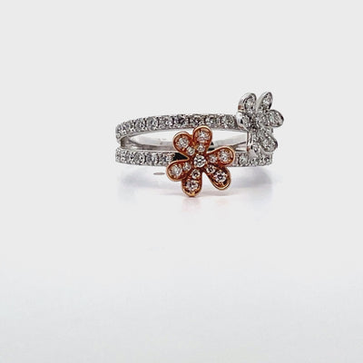 Simon G. LR2568 18K White and Rose Gold Double Flower Ring